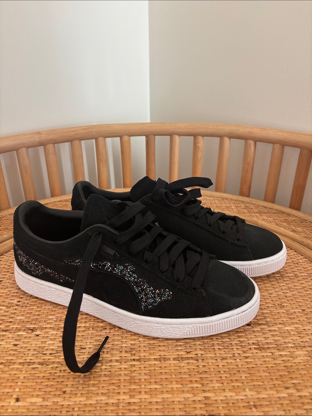Puma Black Suede Sneakers with Multicolor Glitter Formstrip